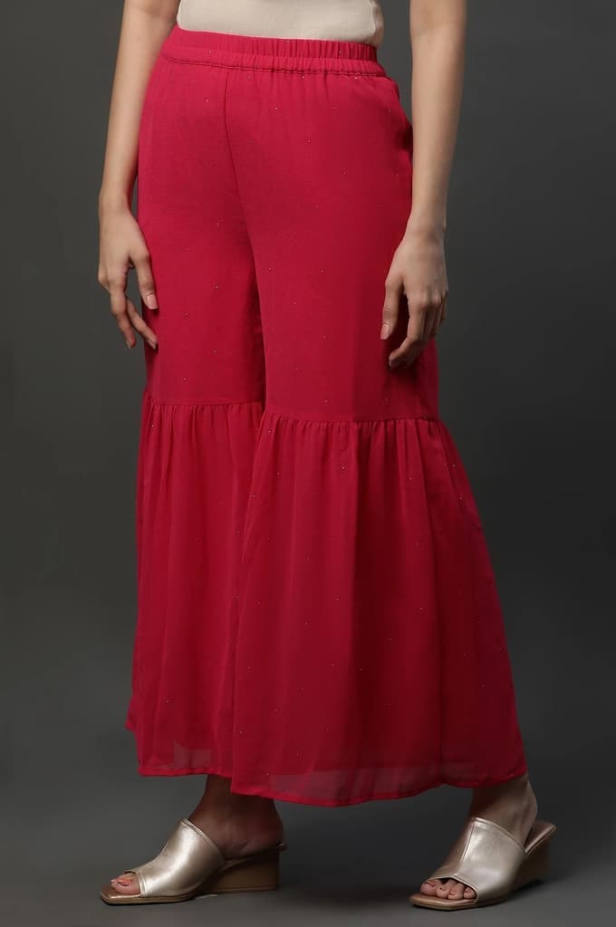 Pink Polka Dots Printed Flared Georgette Sharara With Elasticated Waist — photo 2