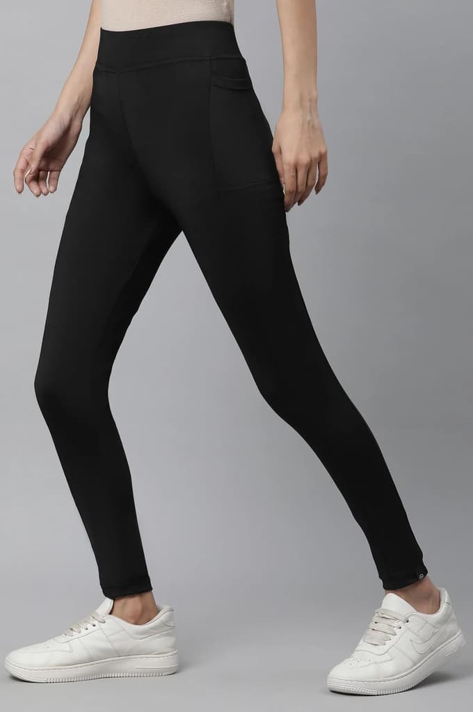Black Solid Skinny Fit Tights With Elasticated Waist — photo 2