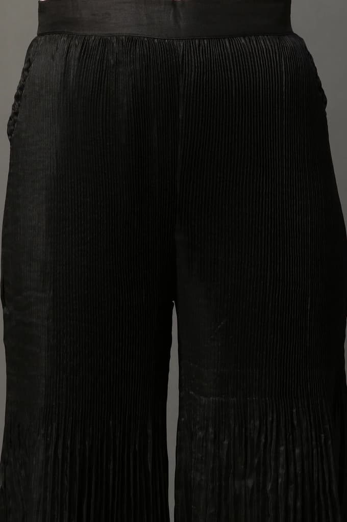 Black Solid Flared Woven Sharara With Pleats — photo 5