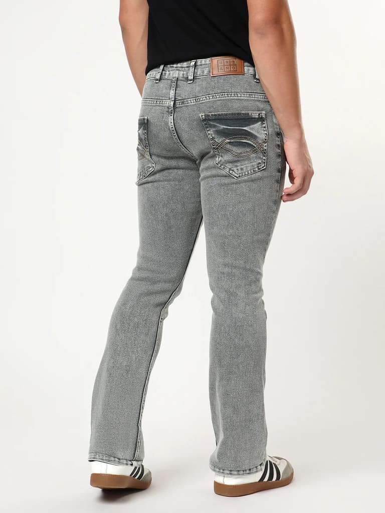 Men's Light Grey Bootcut Fit Mid Rise Acid Wash Jeans Stretchable — photo 3