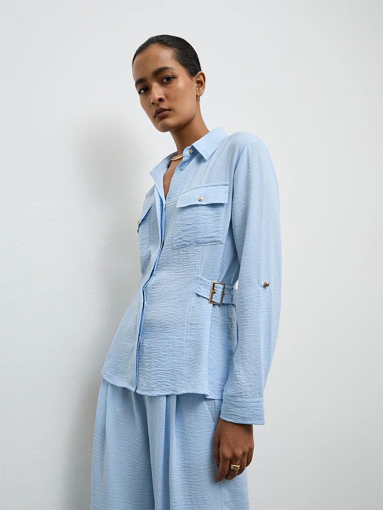 Wardrobe Light Blue Buckle-Detail Shirt — photo 2