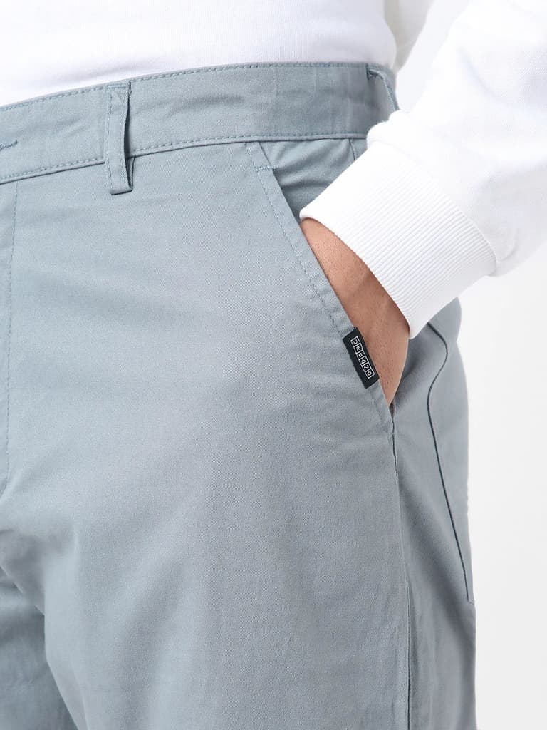 Men's Light Blue Regular Fit Solid Cargo Chino Pant with 6 Pockets Stretchable — photo 6