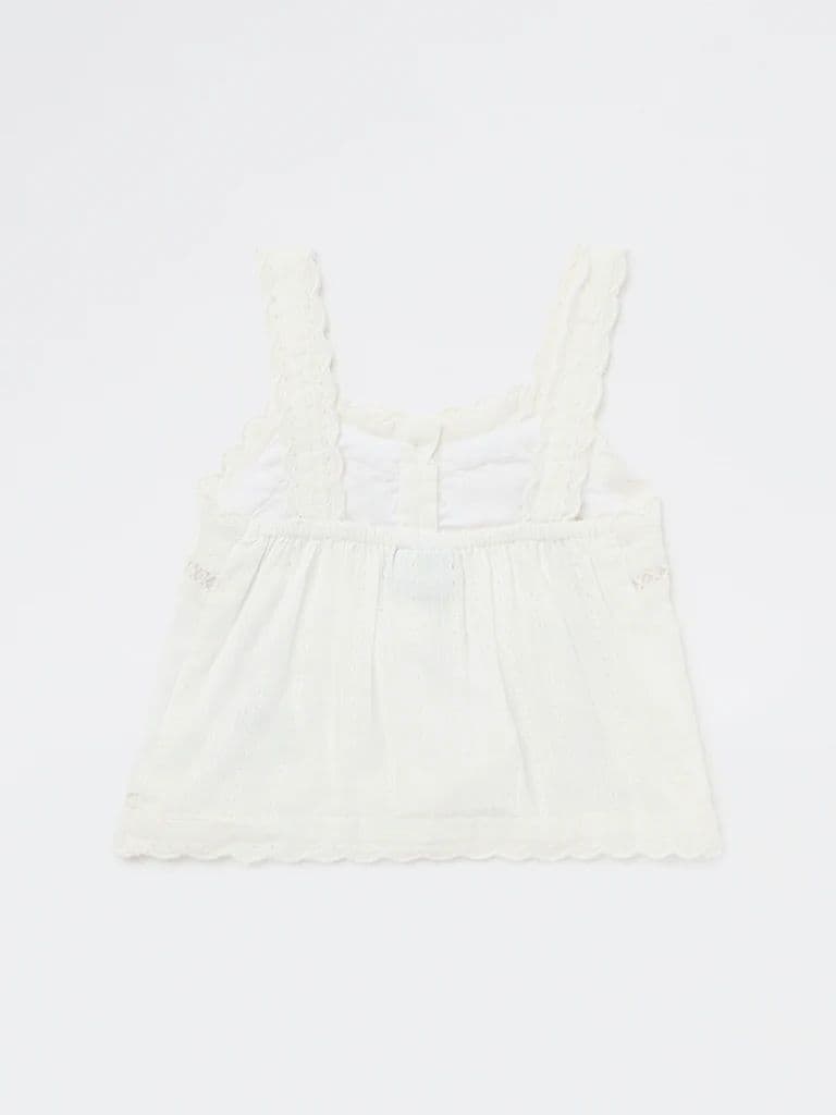 HOP Kids Girls Off-White Embroidered Cotton-Blend Top — photo 3