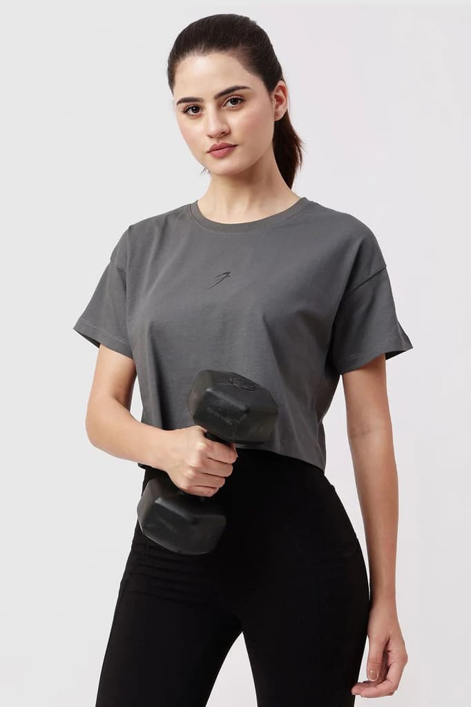 Brisk Cotton Crop Top Grey — XS