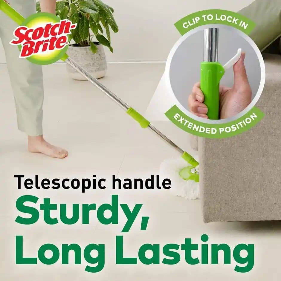 Scotch-Brite Twin Bucket Spin Mop (Green, 2 Refills) — photo 3