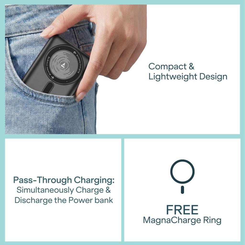Energyshroom PB330 Pro Magnacharge | 10000mAh Qi2 Magnetic Wireless Powerbank with 15W Wireless Charging, 22.5W Wired Fast Charging & Foldable Stand