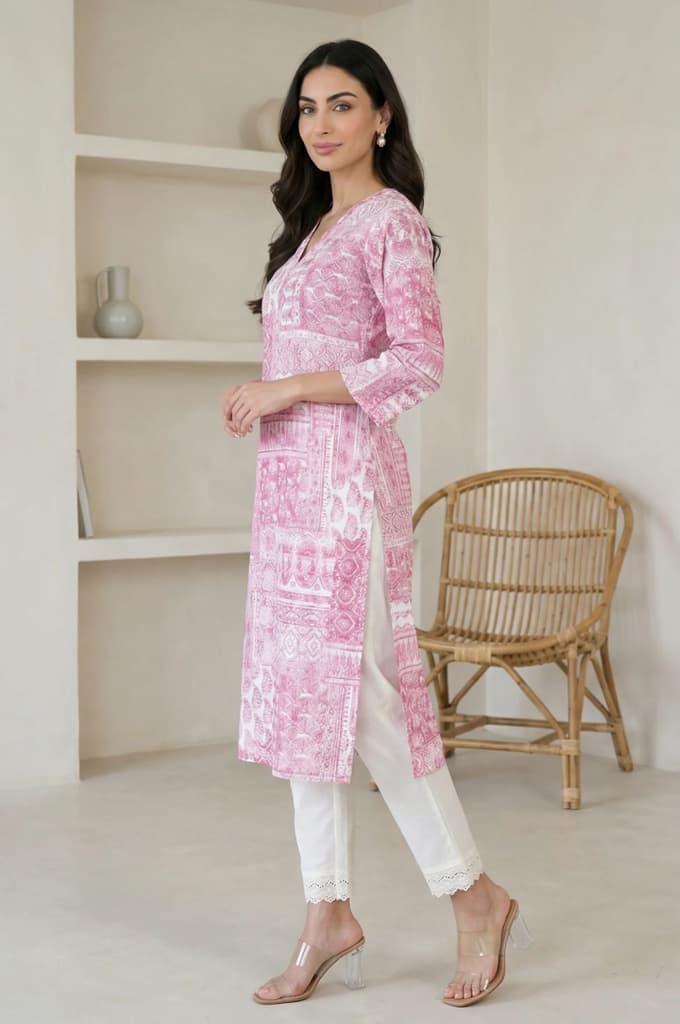 Pink Ethnic Motifs Pure Cotton Straight Kurta — photo 3