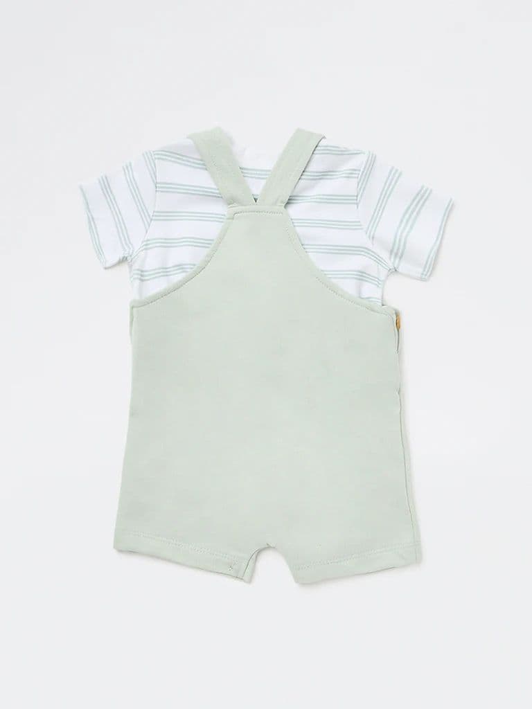 HOP Baby Boys Sage Animal Printed Cotton Dungaree and T-Shirt Set — photo 3