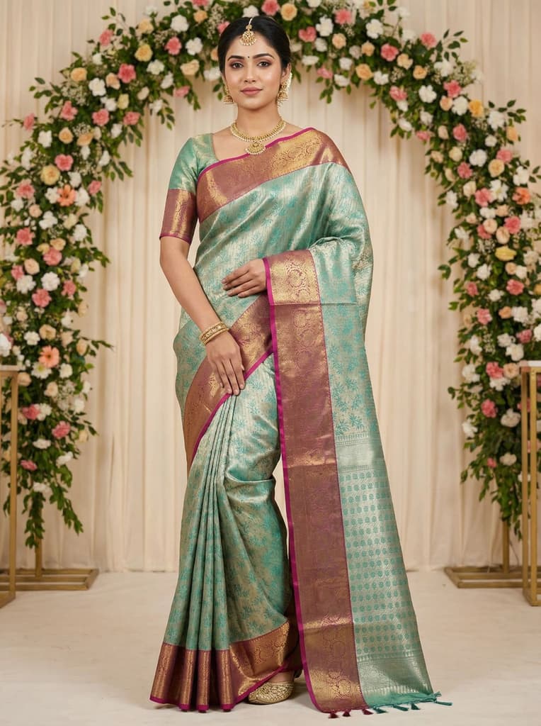 MIMOSA Women's Woven Design Kanjivaram Style Art Silk Saree with Blouse Piece - Rama (SA00002477RMFREE) — photo 3