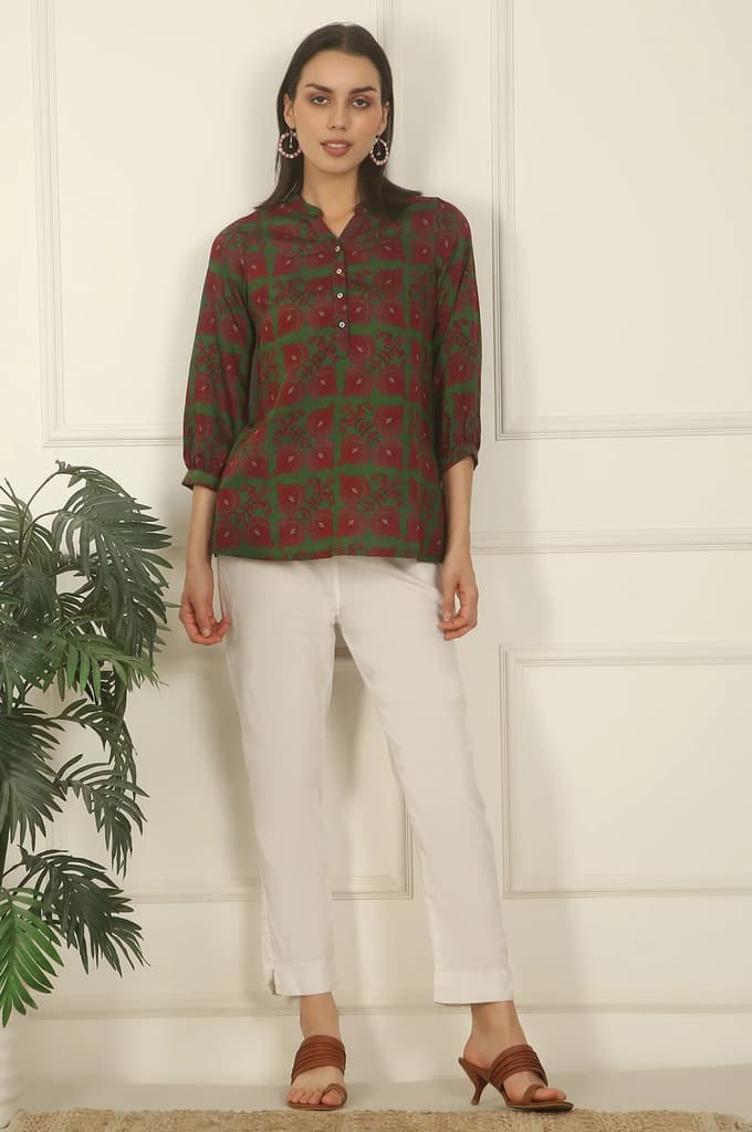 Green Printed Crepe Straight Top — photo 3