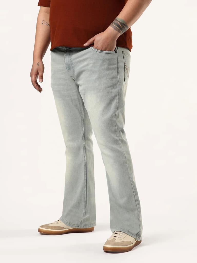Plus Men's Ice Grey Bootcut Fit Mid Rise Heavy Washed Jeans Stretchable — photo 3