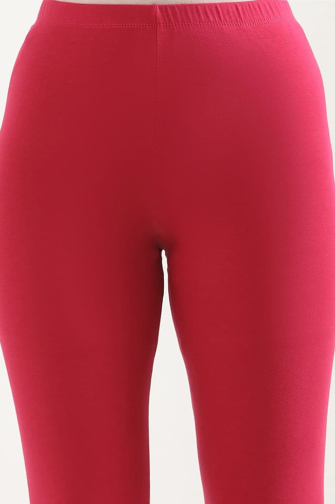 Pink Solid Skinny Fit Cotton Tights With Elasticated Waist — photo 6