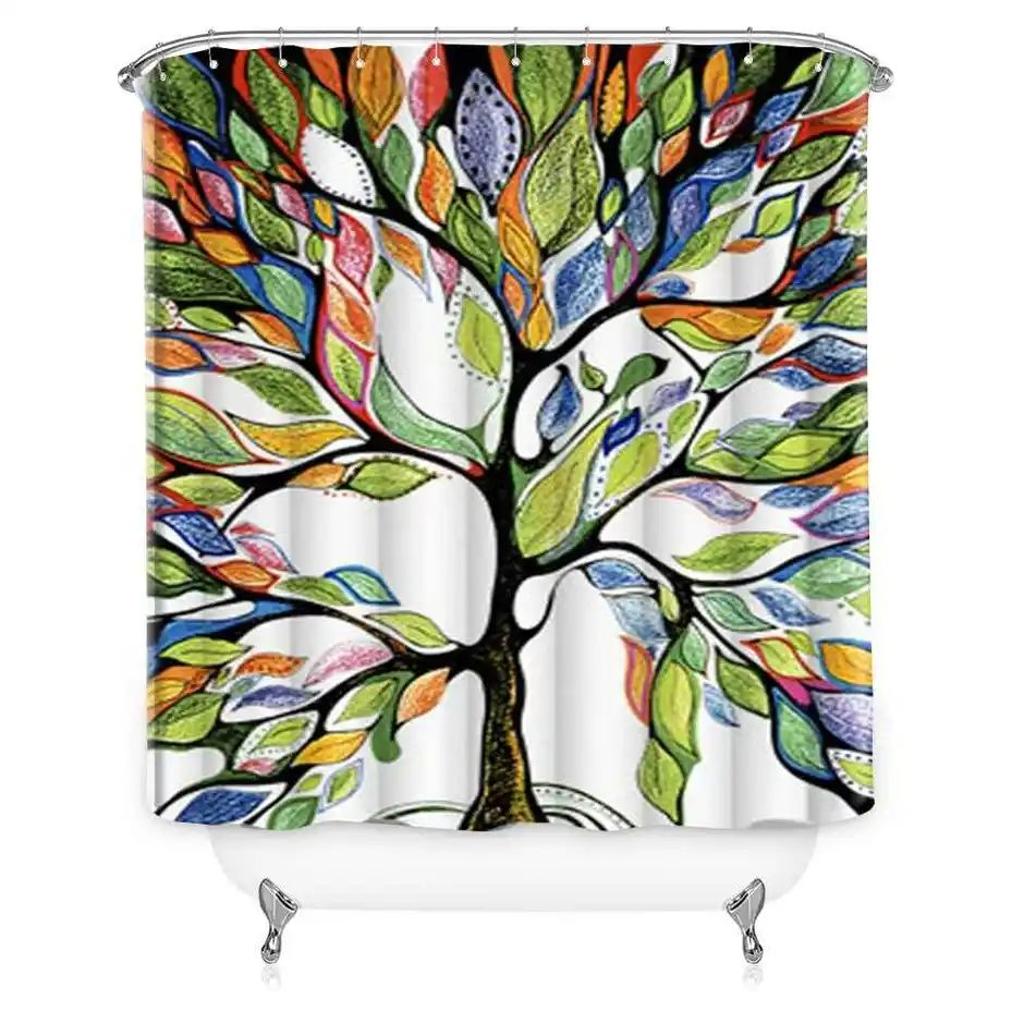 Lushomes Shower Curtain - Multi | Tree Printed | 12 Eyelets | 12 Hooks | 6 x 6.5 ft