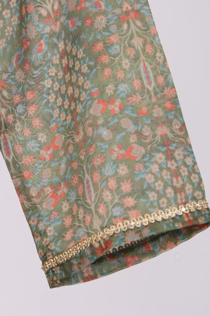 Green Botanical Printed Chiffon Straight Kurta with Sequin — photo 7