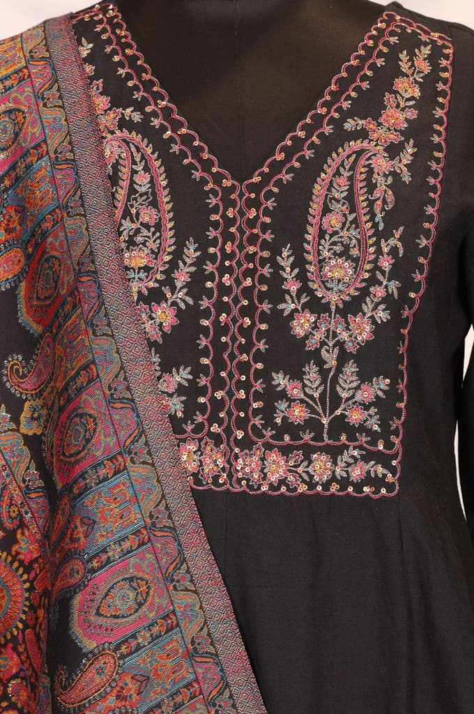 Black Embroidered Anarkali Kurta with Pants and Dupatta Set — photo 2