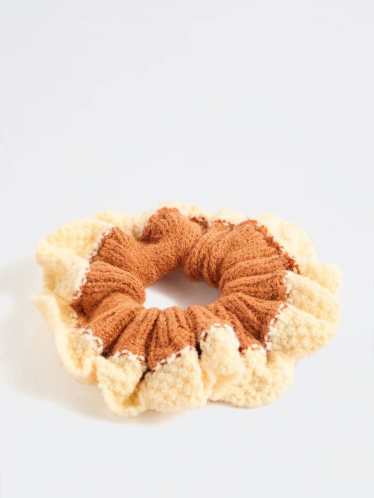 Westside Accessories Brown Colour-Blocked Crochet Scrunchie — photo 2