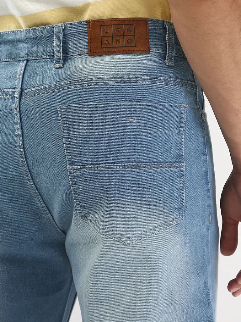 Men's Light Blue Straight Fit Washed Jeans Stretchable — photo 6