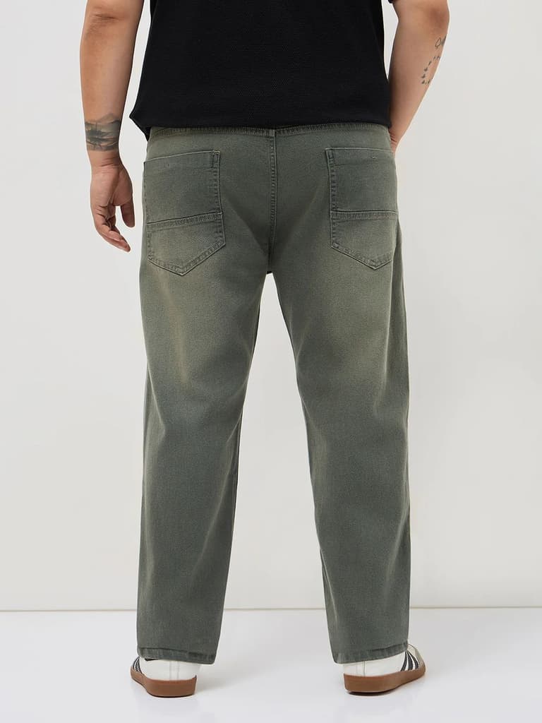 Plus Men's Grey Regular Fit Whisker Washed Yellow Tint Denim Jeans Stretchable — photo 3