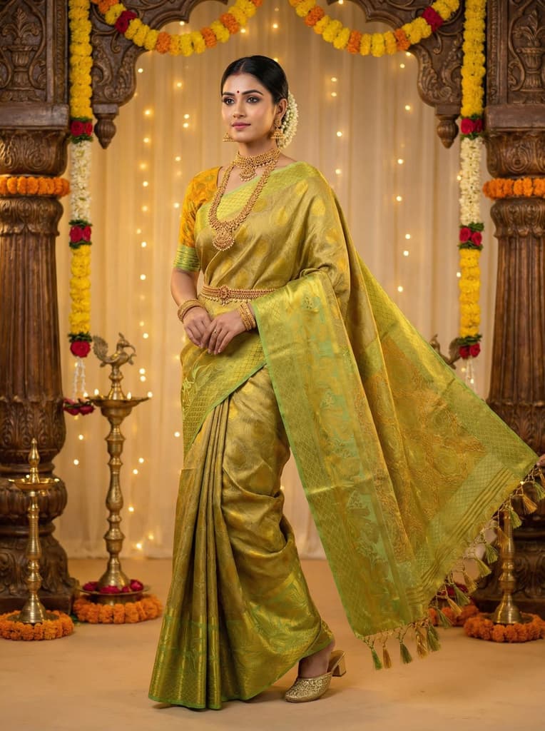 MIMOSA Women's Woven Design Kanjivaram Style Art Silk Saree with Blouse Piece - Pista ( SA00003143PSFREE ) — photo 2