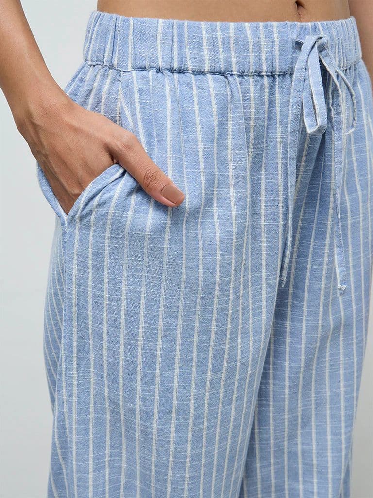 LOV Light Blue Striped High-Rise Cotton Pants — photo 3