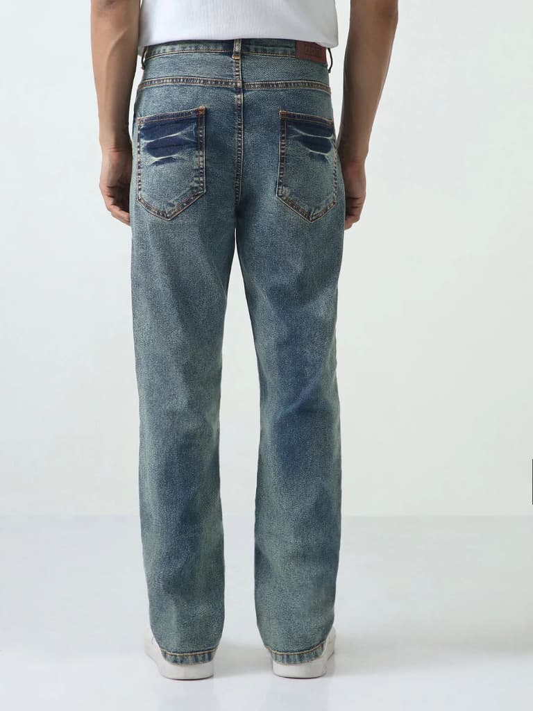 Men's Light Blue Straight Fit Heavy Washed Jeans Stretchable — photo 3