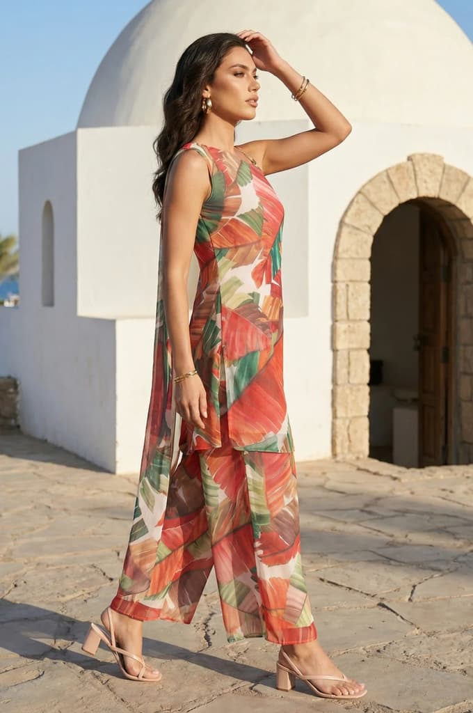 Multicolor Tropical Floral Printed Georgette Kurta with Pants Co-ord Set — photo 6