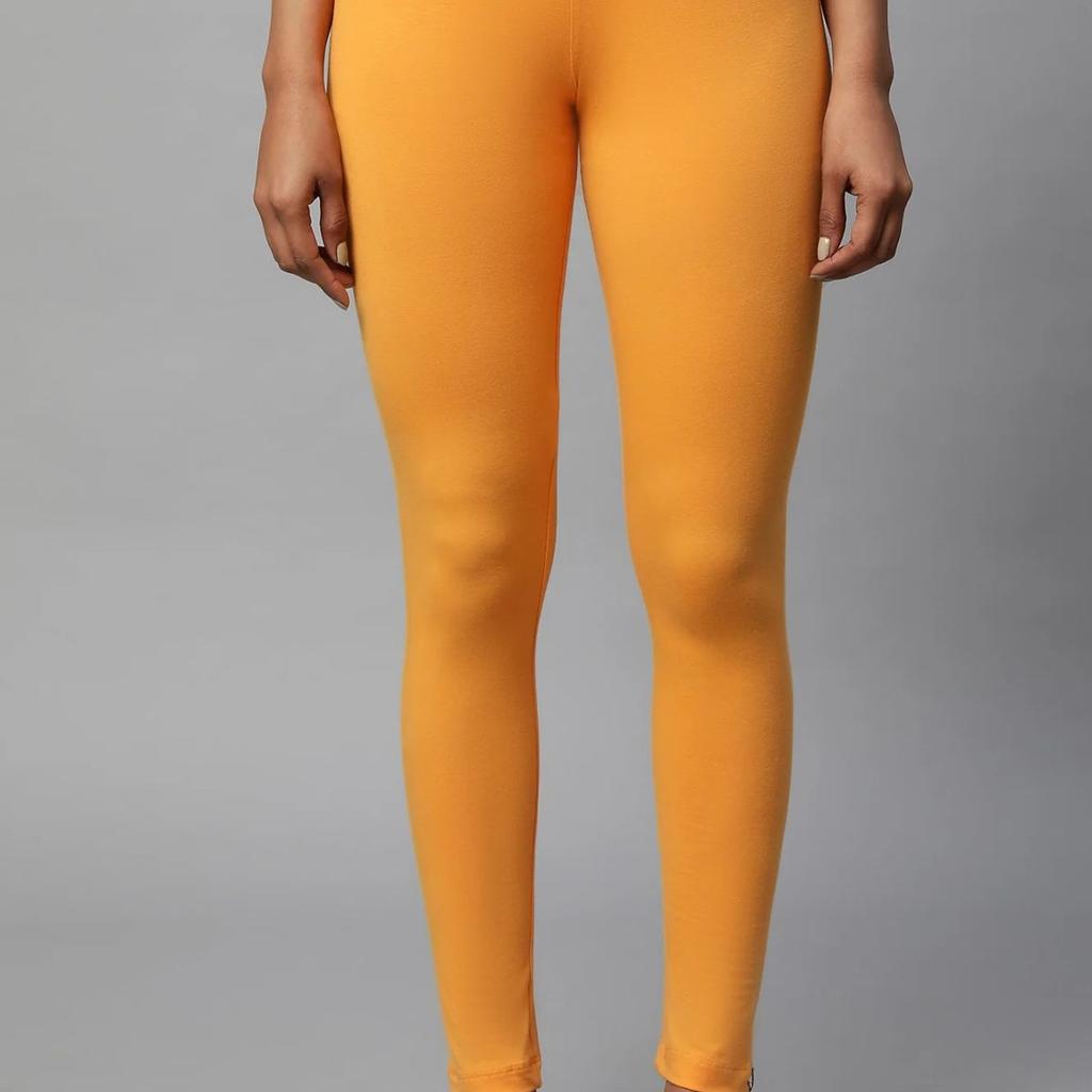 Orange Solid Skinny Fit Cotton Tights With Elasticated Waist