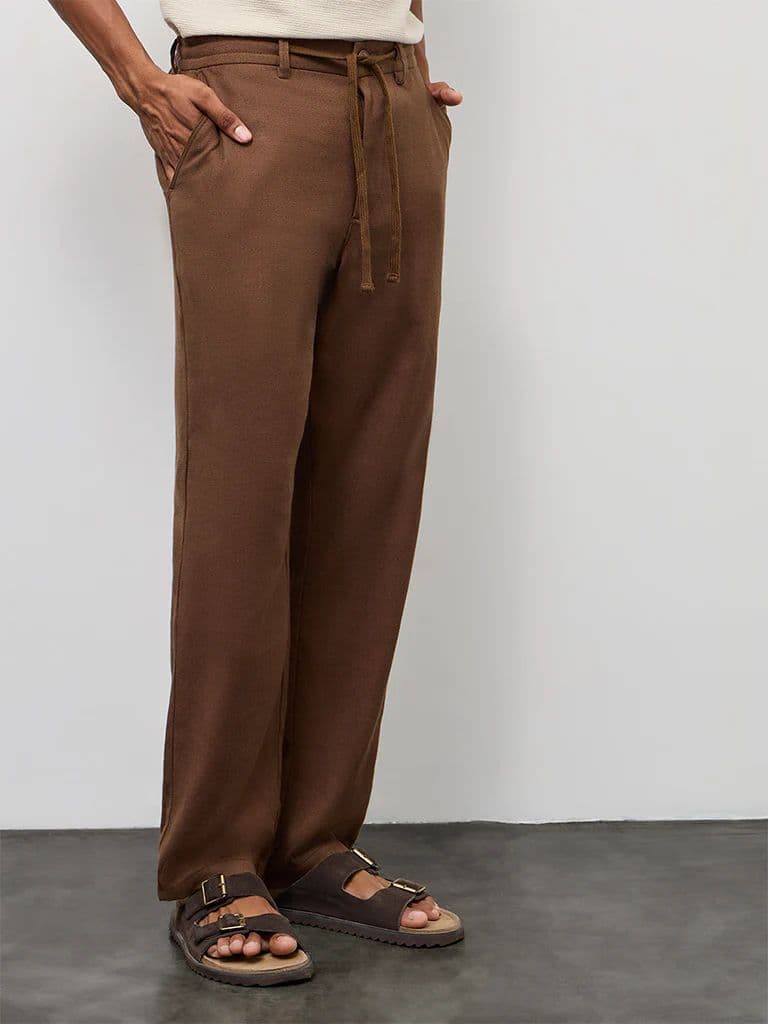 ETA Dark Brown Relaxed-Fit Mid-Rise Cotton-Blend Chinos — photo 3