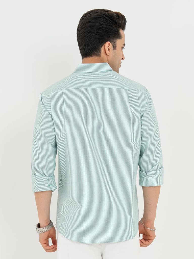 Shirts for Men in Green | Striped Oxford Full Sleeve Casual Shirt — photo 3
