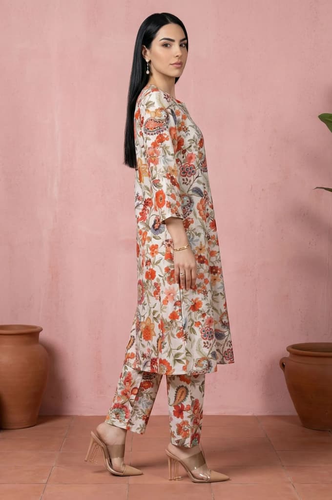 Off White Floral Printed Embroidered A-line Kurta — photo 6