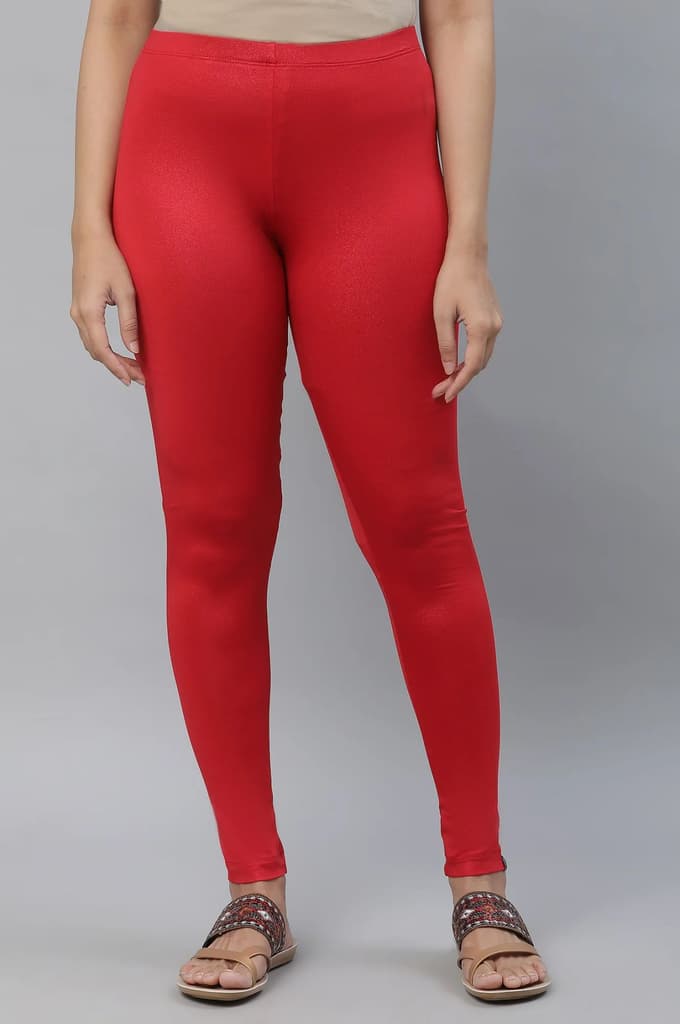 Red Solid Skinny Fit Tights