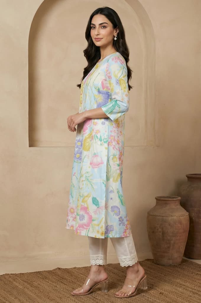 Multicolor Floral Printed Pure Cotton A-line Kurta — photo 4