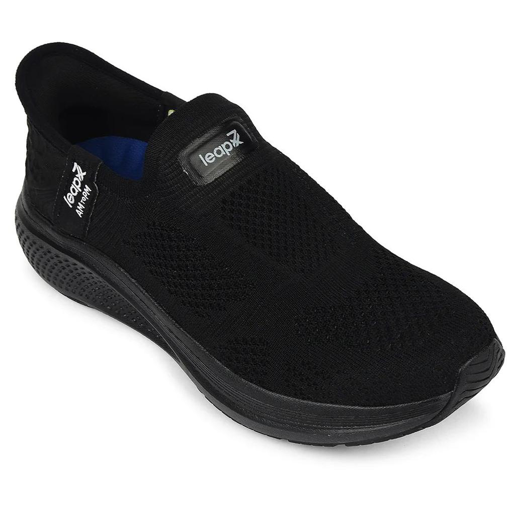 Leap7x Black Sports Non Lacing Walking Shoes For Men EAZYGO-253 By Liberty