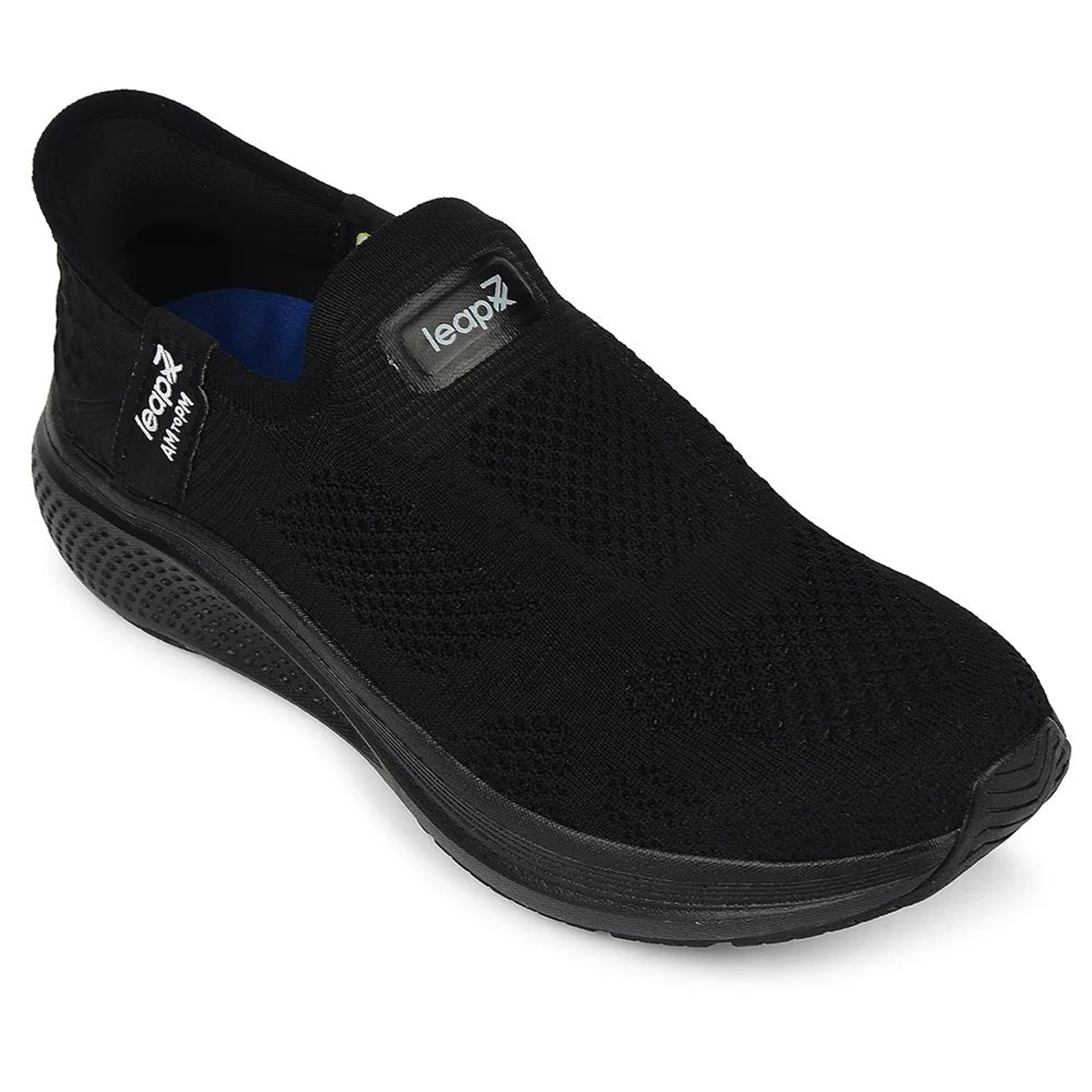 Leap7x Black Sports Non Lacing Walking Shoes For Men EAZYGO-253 By Liberty