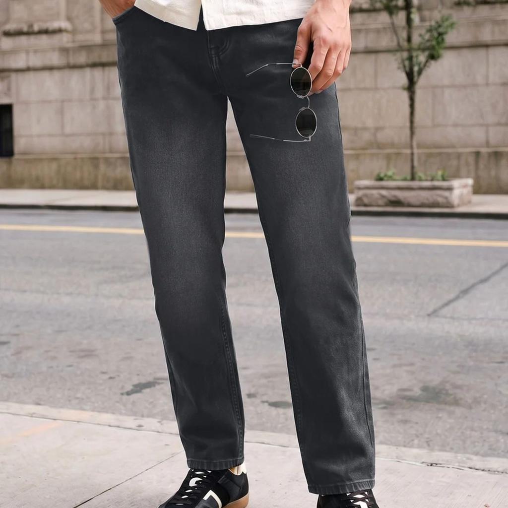 Men's Black Relaxed Fit Washed Denim Jeans Non-Stretchable