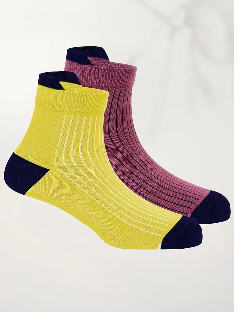 Bamboo Ankle Socks-Pack of 2 — Sulphur Yellow; Dusty Purple / Men