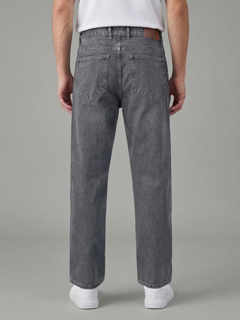 Men's Light Grey Relaxed Fit Washed Denim Jeans Non-Stretchable — photo 3