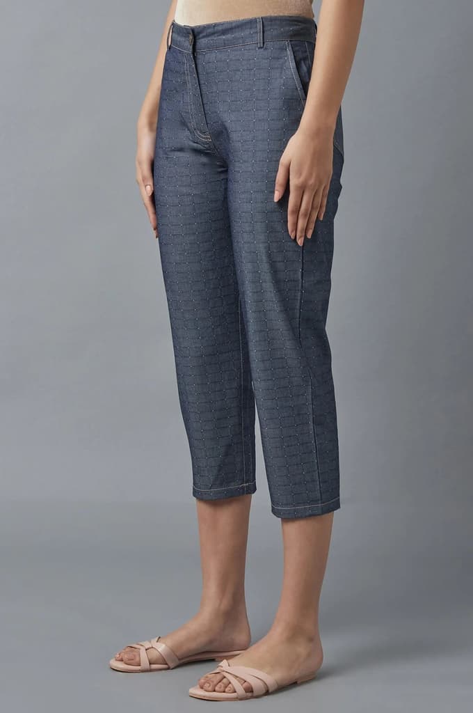 Blue Polka Dots Straight Fit Denim Culottes With Front Zip — photo 5