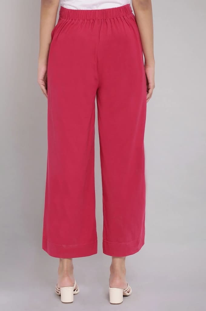 Red Solid Straight Fit Cotton Palazzo With Elasticated Waist — photo 2