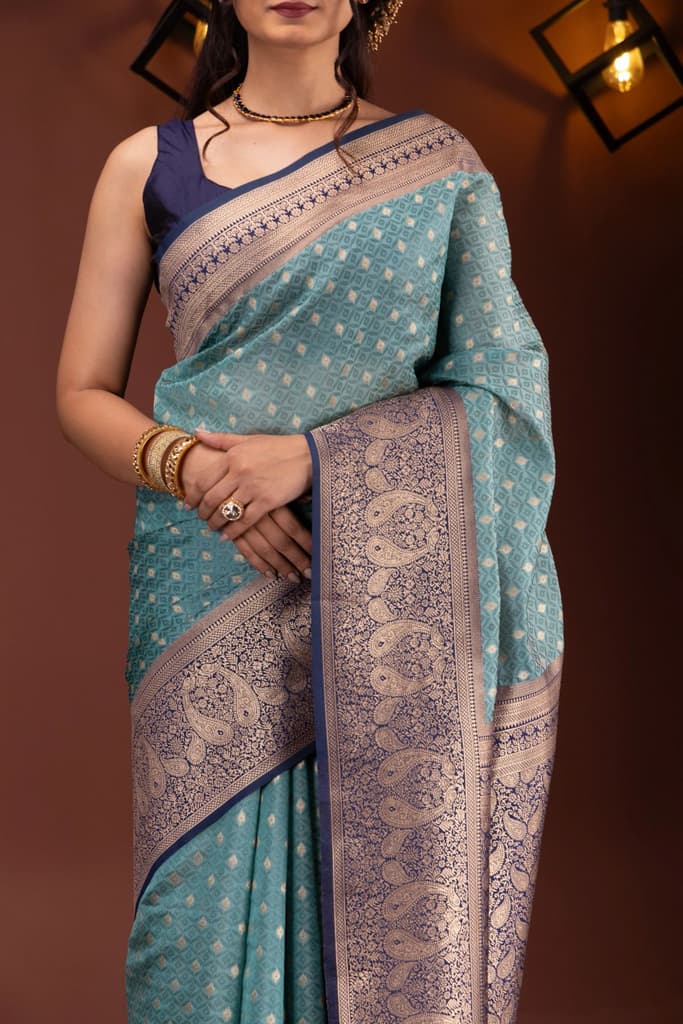 Mimosa Women's Woven Design Kanjivaram Style Art Silk Saree With Blouse Piece : SA00001612RMFREE — photo 3