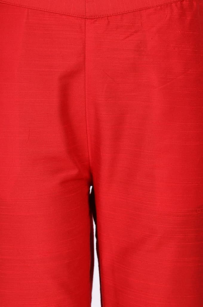 Red Solid Slim Fit Ankle Length Trousers — photo 6