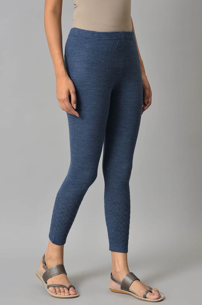 Blue Solid Skinny Fit Tights With Elasticated Waist — photo 4