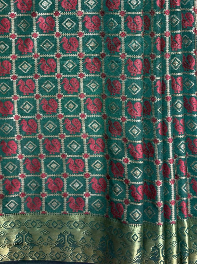 MIMOSA Women's Woven Design Patola Style Raw Silk Saree with Blouse Piece - Green ( SA00003139GRNFREE ) — photo 6