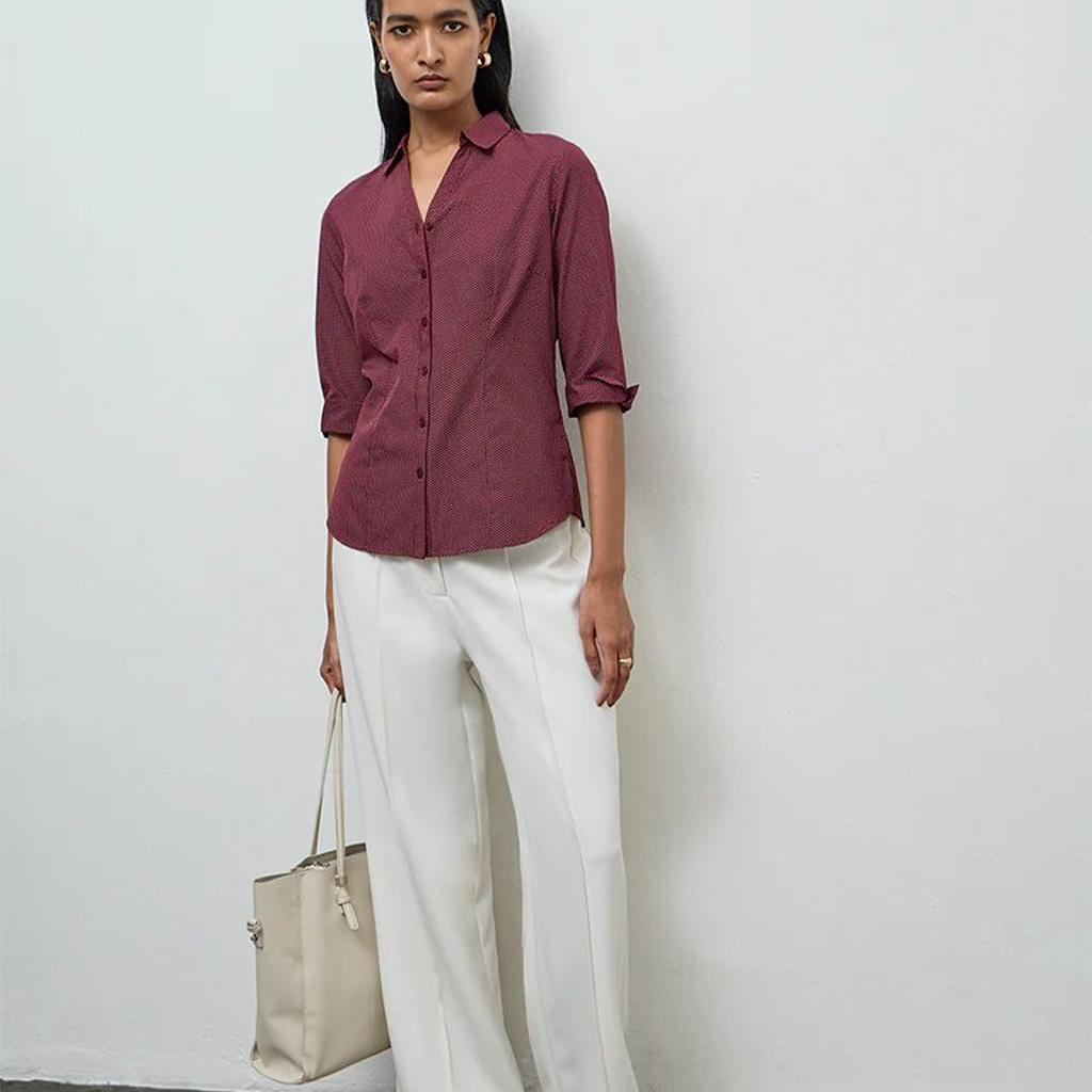 Wardrobe Maroon Dot Printed Shirt