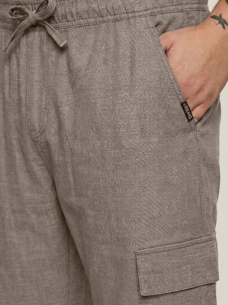 Plus Men's Light Khaki Straight Fit Linen Cargo Pants with 6 Pockets — photo 5