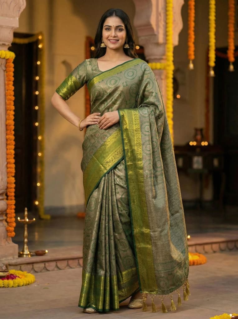 MIMOSA Women's Woven Design Banarasi Style Art Silk Saree with Blouse Piece - Green ( SA00003126GRNFREE ) — photo 2
