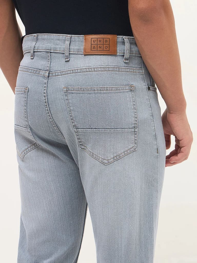 Men's Light Grey Straight Fit Washed Denim Jeans Stretchable — photo 6