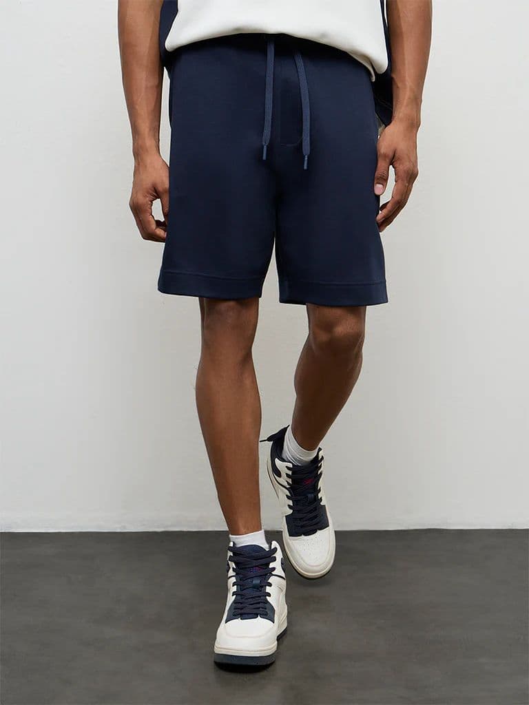 Nuoflexx Navy Relaxed-Fit Mid-Rise Cotton-Blend Shorts — photo 2