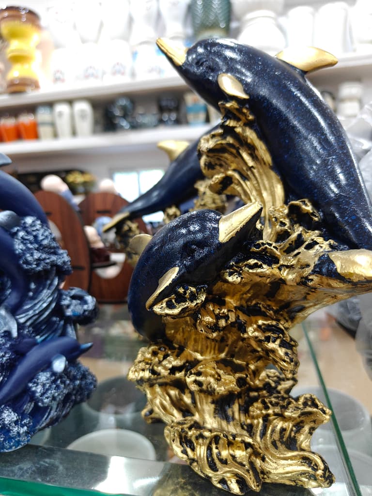 Blue Dolphin Statue | Decorative | Ceramic | Gold