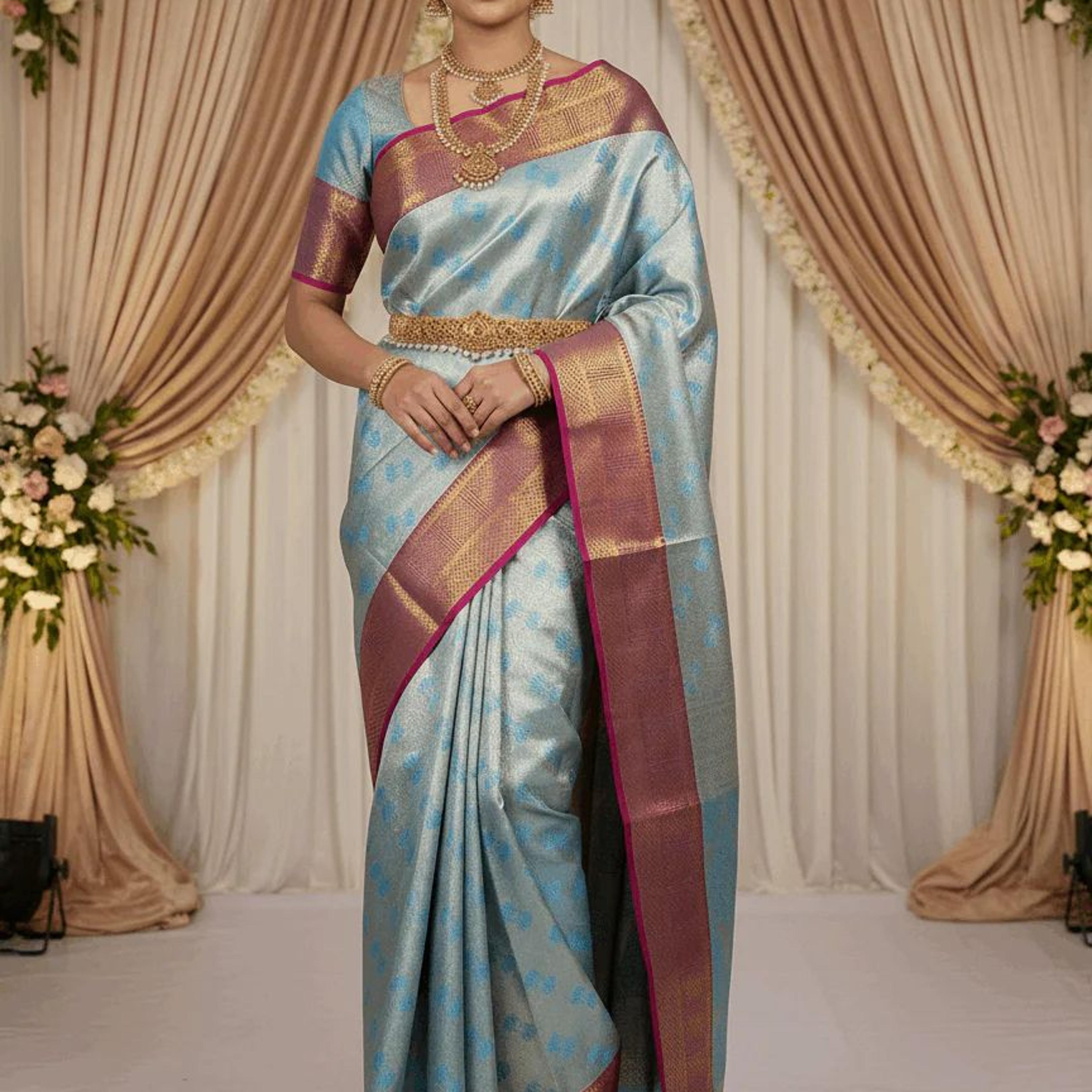 MIMOSA Women's Woven Design Kanjivaram Style Art Silk Saree with Blouse Piece - Ananda (SA00002804ANFREE)